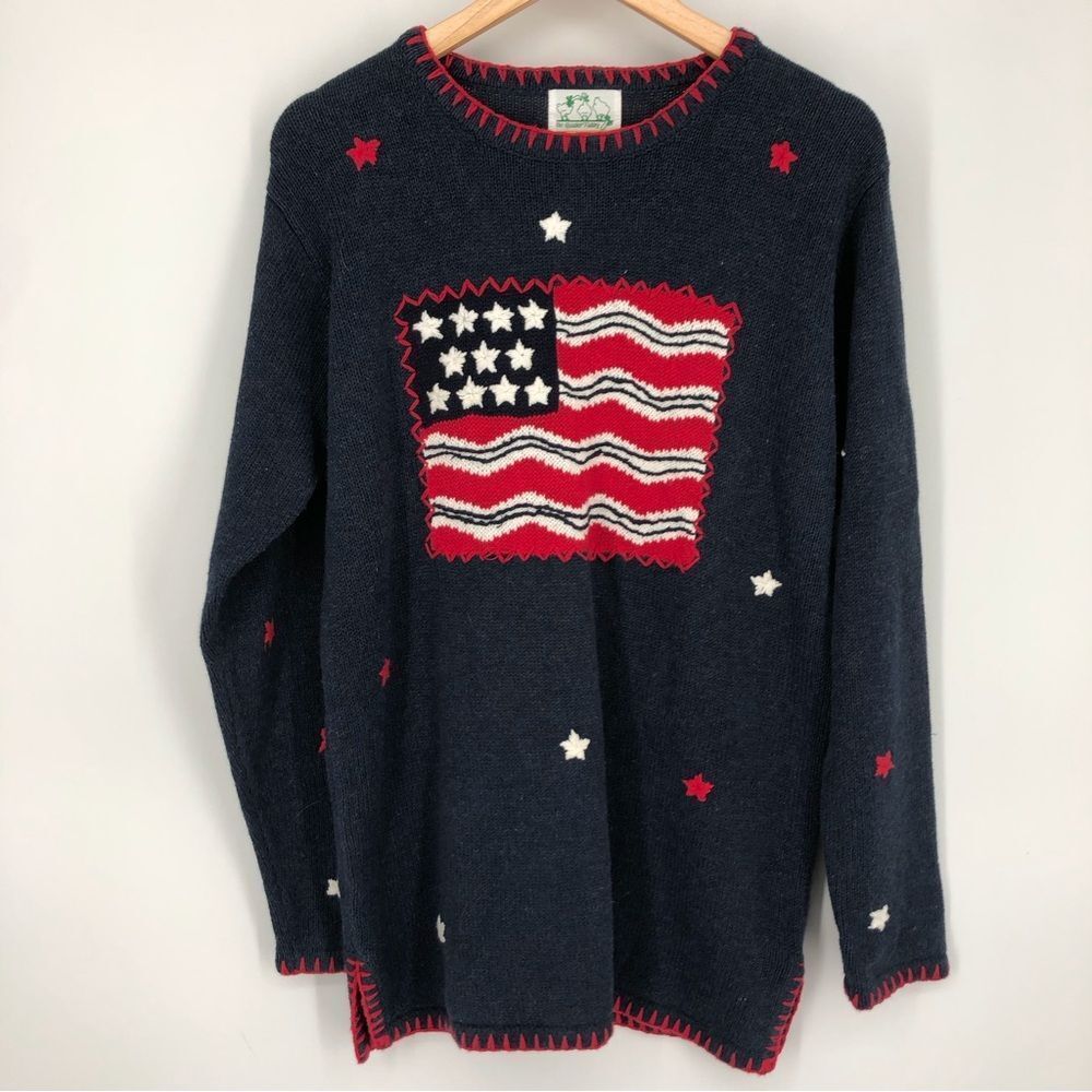 Quacker Factory USA Flag Sweater Womens Medium Patriotic July 4th Stitched Stars
